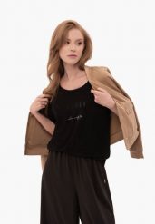 Koszulka oversize z napisem T-ICON. Czarne t-shirty damskie Volcano, m, bez wzorów, z bawełny, glamour, bez kołnierzyka. Za 69.99 zł.