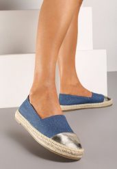 Niebieskie Espadryle z Ozdobnym Noskiem na Plecionej Podeszwie Effiel. Niebieskie espadryle damskie Renee, na lato, bez wzorów, z jeansu, eleganckie, bez obcasa, bez zapięcia. Za 34.99 zł.