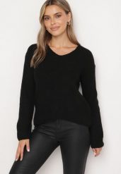 Czarny Klasyczny Sweter z Dekoltem w Serek Eloma. Czarne swetry damskie Born2be, l, bez wzorów, z jeansu, eleganckie, bez kołnierzyka, bez ramiączek, bez kaptura. Za 89.99 zł.