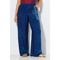 Damskie Spodnie palazzo wzór w sznurki szeroka nogawka elastyczny pas. Niebieskie spodnie sportowe damskie Ulla Popken, plus size, bez wzorów, z materiału. Za 239.99 zł.