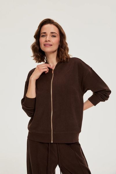 Rozpinana bluza brązowa. Brązowe bluzy damskie MOODO, l, bez wzorów, z elastanu, bez kaptura. Za 139.99 zł.