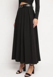 Czarna Spódnica o Rozkloszowanym Plisowanym Fasonie z Paskiem z Klamrą Aferna. Czarne spódnice damskie Born2be, m, bez wzorów, eleganckie, maxi, plisowane. Za 189.99 zł.