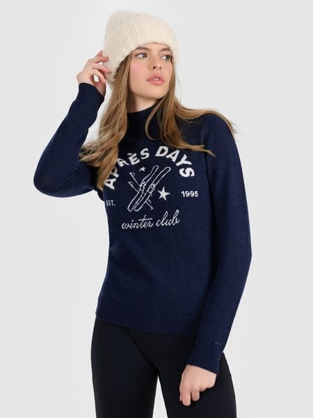 4F Golf z wełną damski - granatowy M. Niebieskie swetry damskie 4f, na zimę, m, bez wzorów, z wełny, bez kołnierzyka, bez ramiączek, bez kaptura. Za 199.99 zł.