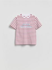 T-shirt z haftowanym napisem - inny. T-shirty damskie Reserved, l, bez wzorów, z bawełny, bez kołnierzyka. Za 49.99 zł.