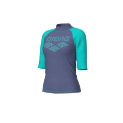 Koszulka damska pływacka na basen plażę ochronna Arena Rash Vest. Niebieskie koszulki sportowe damskie Arena, bez wzorów, bez kołnierzyka, bez ramiączek, do pływania. Za 69.99 zł.