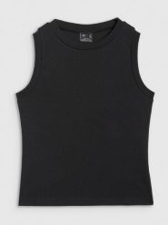 4F Top slim gładki damski - czarny M. Czarne koszulki sportowe damskie 4f, m, bez wzorów, z bawełny, bez kołnierzyka, bez ramiączek. Za 39.99 zł.