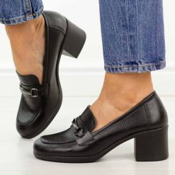 Czarne półbuty damskie na obcasie, mokasyny Potocki 12774. Czarne mokasyny damskie POTOCKI, na jesień, bez wzorów, z jeansu, biznesowe, bez obcasa, na obcasie, bez zapięcia. Za 179.00 zł.