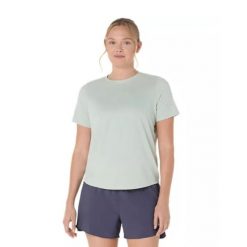 Koszulka damska Asics. Szare koszulki sportowe damskie Asics, bez wzorów, z materiału, sportowe, bez kołnierzyka. Za 166.00 zł.