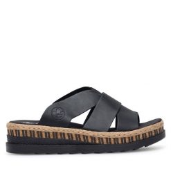 Espadryle Rieker. Czarne espadryle damskie Rieker, bez wzorów, bez obcasa, bez zapięcia. Za 289.99 zł.