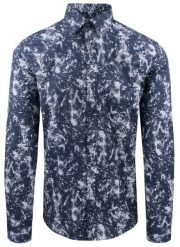 Męska Koszula, Długi Rękaw, Prosty Krój - Rigon - Granat. Niebieskie koszule męskie Rigon, m, bez wzorów, z bawełny, eleganckie, bez kołnierzyka, bez ramiączek. Za 149.00 zł.