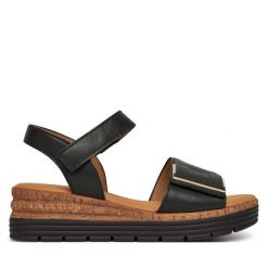 Sandały Gabor. Czarne sandały damskie Gabor, bez wzorów, bez obcasa, na koturnie, bez zapięcia. Za 389.99 zł.