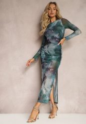 Zielona Siateczkowa Sukienka Bodycon w Marmurkowy Wzór z Rozcięciem na Dole Valerimes. Zielone sukienki damskie Renee, na co dzień, l, bez wzorów, bez kołnierzyka, bez ramiączek, maxi, bodycon. Za 129.99 zł.