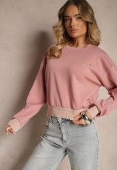 Ciemnoróżowa Bluza Ozdobiona Metaliczną Nicią Ilatraen. Czerwone bluzy damskie Renee, l, z aplikacjami, z jeansu, bez kaptura. Za 59.99 zł.