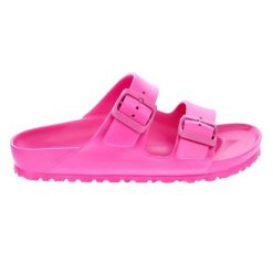 Klapki damskie Birkenstock Arizona Eva. Czerwone klapki damskie Birkenstock, bez wzorów, z materiału, bez obcasa, bez zapięcia. Za 367.00 zł.