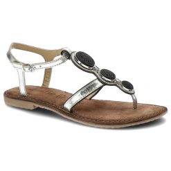 Srebrne Sandały Tamaris Wygodne Skórzane Buty. Szare klapki damskie Tamaris, bez wzorów, glamour, bez obcasa. Za 179.00 zł.