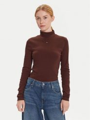 Tommy Jeans Bluzka Essential DW0DW19830 Brązowy Slim Fit. Brązowe bluzki damskie Tommy Jeans, xxs, bez wzorów, z bawełny, bez kołnierzyka, bez ramiączek. Za 199.99 zł.