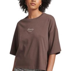 Koszulka turystyczna damska Superdry Code Heritage Boxy. Brązowe koszulki sportowe damskie Superdry., bez wzorów, z bawełny, bez kołnierzyka, bez ramiączek. W wyprzedaży za 91.00 zł.