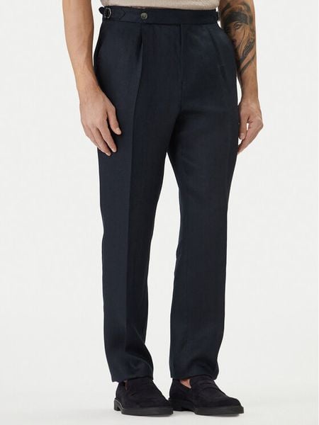 BOSS Spodnie materiałowe H-Perino 50563231 Granatowy Relaxed Fit. Niebieskie spodnie materiałowe męskie Boss, m, bez wzorów, ze lnu. Za 711.99 zł.