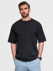 Bawełniany męski t-shirt LOOSE FIT z okrągłym dekoltem – czarny V1 - Rozmiar: L. Czarne t-shirty męskie Ombre Clothing, l, bez wzorów, z bawełny, casualowe, bez kołnierzyka. Za 169.99 zł.
