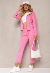 Różowy Komplet Dresowy Spodnie z Gumką w Pasie oraz Bluza z Kapturem na Suwak Starnie. Czerwone bluzy damskie Renee, l, bez wzorów, z dresówki, z kapturem. Za 74.99 zł.