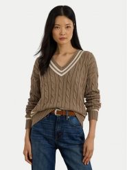 LAUREN RALPH LAUREN Sweter 200979662002 Brązowy Relaxed Fit. Brązowe swetry damskie Lauren Ralph Lauren, s, bez wzorów, z bawełny, bez kołnierzyka, bez ramiączek, bez kaptura. Za 839.99 zł.