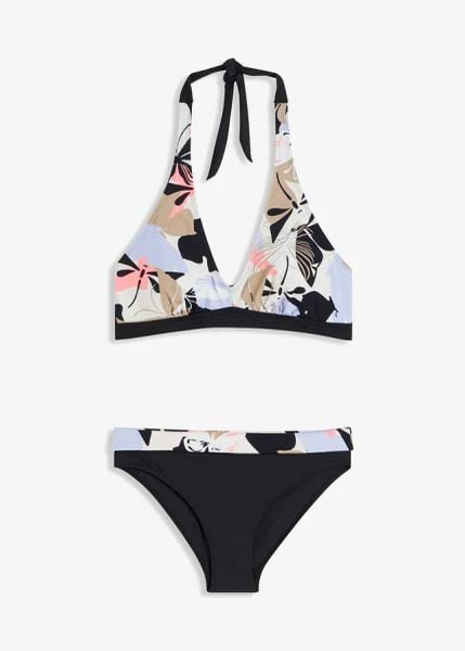 Bikini z dekoltem halter (2 części). Białe bikini damskie bonprix, bez wzorów. Za 97.99 zł.