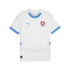 Męska koszulka wyjazdowa reprezentacji Czech w piłce nożnej 2024 PUMA. Białe koszulki sportowe męskie Puma, m, bez wzorów, bez kołnierzyka, bez ramiączek, do piłki nożnej. W wyprzedaży za 359.00 zł.