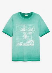 T-shirt z efektem wytarcia, z bawełny organicznej. Zielone t-shirty męskie bonprix, m, bez wzorów, z bawełny, bez kołnierzyka. Za 64.99 zł.