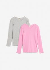 Prążkowana bluzka, z bawełną organiczną (2 szt.). Szare t-shirty i topy dla dziewczynek bonprix, bez wzorów, z bawełny, bez ramiączek. Za 69.98 zł.
