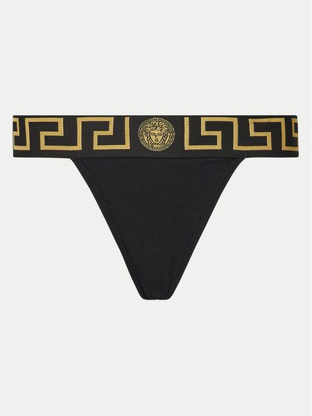 Versace Stringi AUD01042 1A10011 Czarny. Czarne stringi damskie Versace, bez wzorów, z bawełny. Za 189.99 zł.