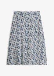 Rozkloszowana spódnica z wiskozy. Niebieskie spódnice damskie bonprix, bez wzorów, z wiskozy, eleganckie, rozkloszowane. Za 47.99 zł.