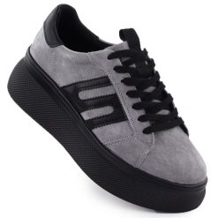 Skórzane półbuty damskie sneakersy na grubej podeszwie szare Filippo DP7175. Szare półbuty damskie Filippo, bez wzorów, ze skóry, sportowe, bez obcasa, bez zapięcia. Za 202.99 zł.