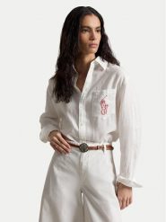 Polo Ralph Lauren Koszula 211A12786003 Biały Oversize. Białe bluzki damskie Polo Ralph Lauren, xl, bez wzorów, ze lnu, bez kołnierzyka, bez ramiączek. Za 859.99 zł.