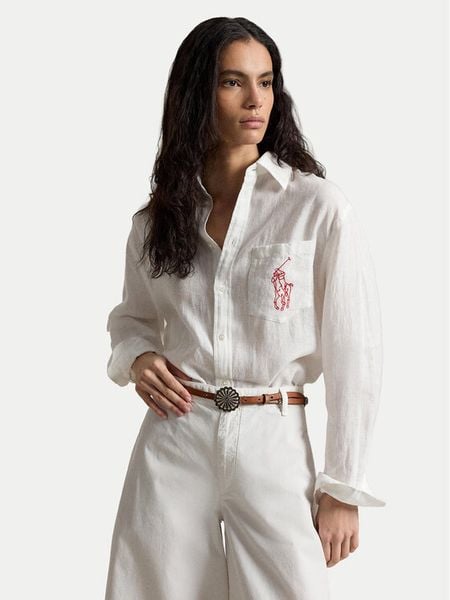 Polo Ralph Lauren Koszula 211A12786003 Biały Oversize. Białe bluzki damskie Polo Ralph Lauren, l, bez wzorów, ze lnu, bez kołnierzyka, bez ramiączek. Za 859.99 zł.
