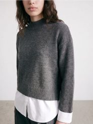 Sweter z koszulową wstawką - szary. Szare swetry damskie Sinsay, l, bez wzorów, bez kołnierzyka, bez ramiączek, bez kaptura. Za 69.99 zł.
