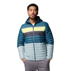 Kurtka sportowa męska Powder Pass Hooded Jacket. Niebieskie kurtki męskie Columbia, l, bez wzorów, z materiału, sportowe, z kapturem. Za 399.99 zł.