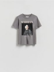 T-shirt Marilyn Monroe - ciemnoszary. Szare t-shirty damskie Reserved, l, bez wzorów, z bawełny, bez kołnierzyka. Za 69.99 zł.