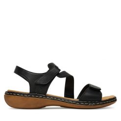 Sandały Rieker. Czarne sandały damskie Rieker, bez wzorów, bez obcasa, na płaskiej podeszwie, bez zapięcia. Za 319.99 zł.