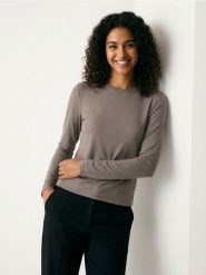 Koszulka poliamidowa z długim rękawem - brązowy. Brązowe t-shirty damskie Sinsay, l, bez wzorów, z poliamidu, bez kołnierzyka. Za 29.99 zł.