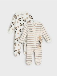 Śpiochy 2 pack Mickey Mouse - kremowy. Białe śpioszki niemowlęce Sinsay, bez ramiączek. Za 39.99 zł.