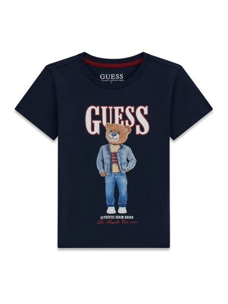 Guess T-Shirt N6RI05 K8HM4 Granatowy Regular Fit. Niebieskie t-shirty dla chłopców Guess, z aplikacjami, z bawełny, bez ramiączek. Za 99.99 zł.