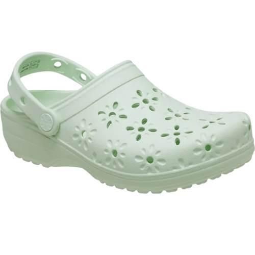 Buty do chodzenia damskie Crocs Classic Floral Cut Out Clog. Zielone sandały damskie Crocs, bez wzorów, z materiału, bez obcasa, bez zapięcia. Za 308.00 zł.