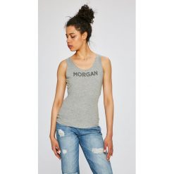 Morgan - Top. Szare topy damskie Morgan, z nadrukiem, z bawełny, z okrągłym kołnierzem, z krótkim rękawem. W wyprzedaży za 59.90 zł.