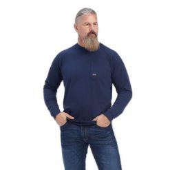 Koszulka z długim rękawem Ariat Rebar Cotton Strong. Niebieskie bluzki z długim rękawem męskie Ariat, m, bez wzorów, z bawełny, bez kołnierzyka. Za 215.00 zł.