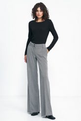 Spodnie Wide Leg w Jodełkę - Czarne. Czarne spodnie materiałowe damskie Nife, l, bez wzorów, z materiału, z podwyższonym stanem. Za 295.90 zł.