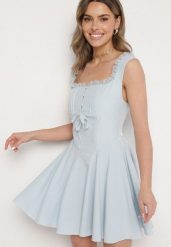 Niebieska Rozkloszowana Sukienka Vices w Rustykalnym Stylu z Wiązaniem Gorsetowym Foliora. Niebieskie sukienki damskie Born2be, na co dzień, l, bez wzorów, eleganckie, bez kołnierzyka, bez ramiączek, mini, gorsetowe. Za 99.99 zł.