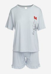 Szary Komplet Piżamowy Koszulka z Nadrukiem i Szorty z Falbanką Sylvoria. Szare koszule nocne damskie Born2be, xl, bez wzorów. Za 39.99 zł.