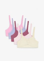 Biustonosz bustier z czystej bawełny organicznej (5 szt.). Białe t-shirty i topy dla dziewczynek bonprix, bez wzorów, z bawełny, bez ramiączek. Za 69.99 zł.