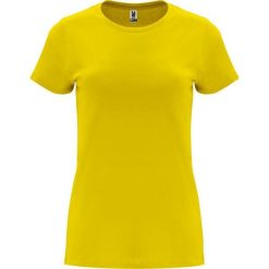 Damska Koszulka Z Krótkim Rękawem Capri. Żółte koszulki sportowe damskie ROLY, l, bez wzorów, bez kołnierzyka, bez ramiączek, trekkingowe. Za 31.99 zł.