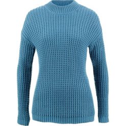 Sweter ze stójką i strukturalnym wzorem bonprix niebieski dżins. Niebieskie swetry damskie bonprix, ze stójką. Za 99.99 zł.